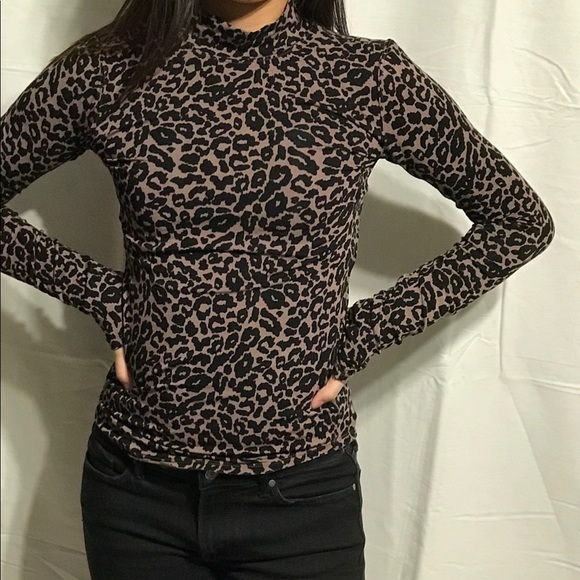 Free People Tops - Free people animal print mock turtleneck XS